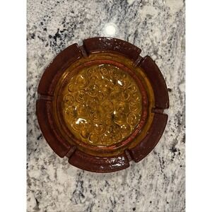 Vintage Blenko Glass 675 Ashtray Orange Swirl Pattern 9.5"